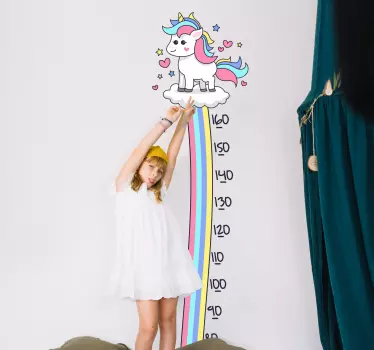 Vinilo pared medidor unicornio y arcoiris - TenVinilo