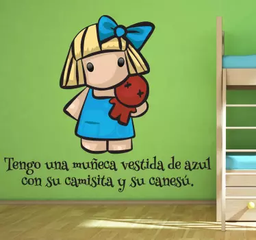 Vinilo infantil muñeca vestida azul - TenVinilo