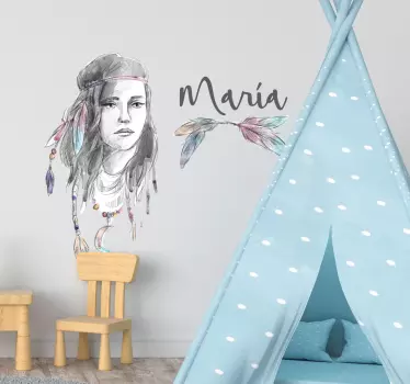 Vinilo pared Niña apache personalizable - TenVinilo