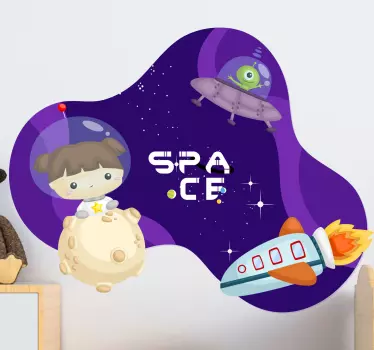 Vinilo infantil niña astronauta en el espacio - TenVinilo