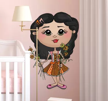Vinilo infantil niña con ramo de flores - TenVinilo