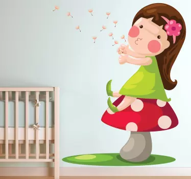 Vinilo infantil niña sentada seta - TenVinilo