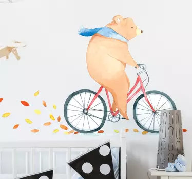 Vinilo infantil oso bicicleta otoño - TenVinilo