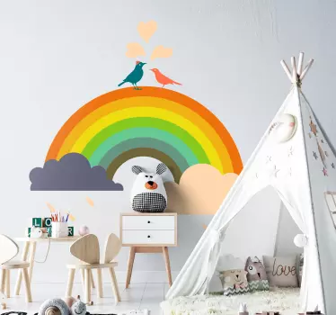 Vinilo infantil pajarracos en arco iris - TenVinilo