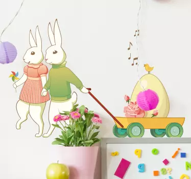 Vinilo infantil pareja conejos pascua - TenVinilo