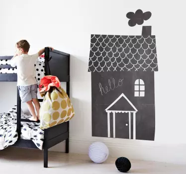 Vinilo infantil pizarra casa chimenea - TenVinilo