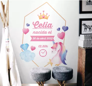 Vinilo infantil princesa coronada información de nacimiento - TenVinilo
