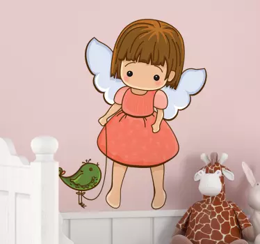 Vinilo infantil querubín mascota pájaro - TenVinilo