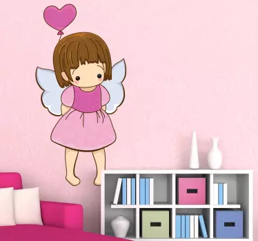 Vinilo infantil querubín tímida con globo - TenVinilo