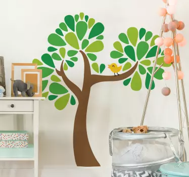 Vinilo infantil síntesis árbol y pájaro - TenVinilo