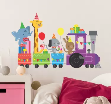 Vinilo infantil tren animales de la selva - TenVinilo