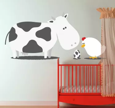 Vinilo infantil vaca y gallina - TenVinilo