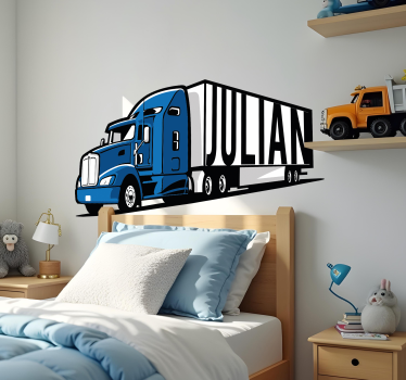Vinilo juguete camión azul personalizado - TenVinilo