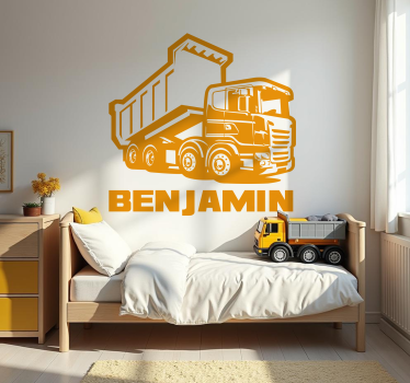 Vinilo juguete camión de construcción con nombre - TenVinilo