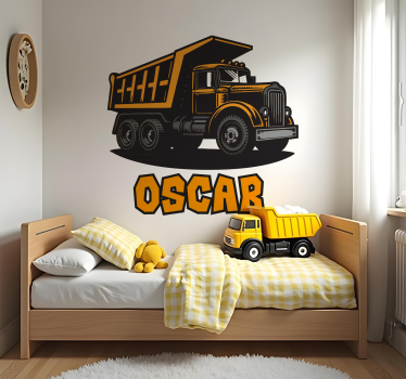 Vinilo juguete camión de construcción naranja personalizado - TenVinilo