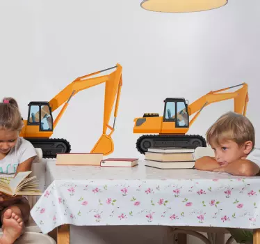 Vinilo juguete Excavadora dos máquinas de dibujos animados - TenVinilo