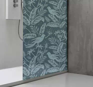 Vinilo mampara baño aves entre el follaje - TenVinilo