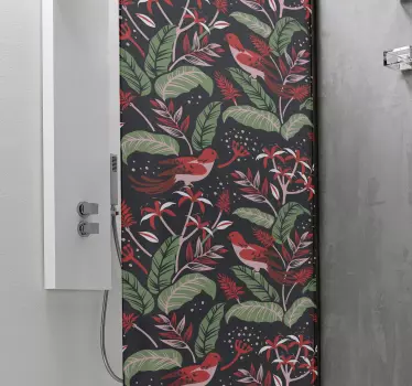 Vinilo mampara baño concepto ave botánica - TenVinilo