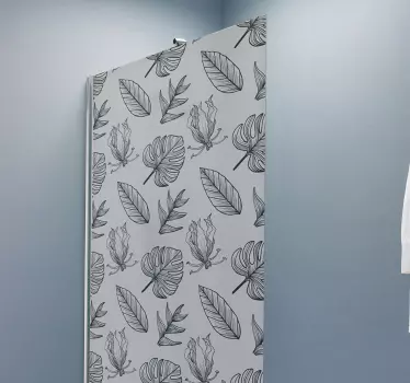 Vinilo mampara baño elementos botánicos estilizados - TenVinilo