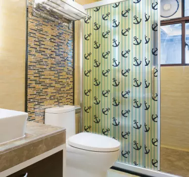 Vinilo mampara baño estilo ancla náutica - TenVinilo