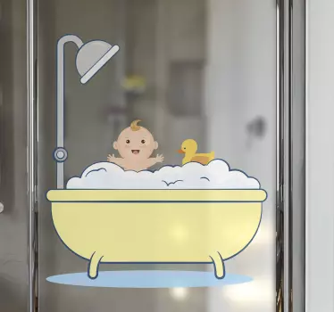 Vinilo mampara baño hora de baño con bebé - TenVinilo