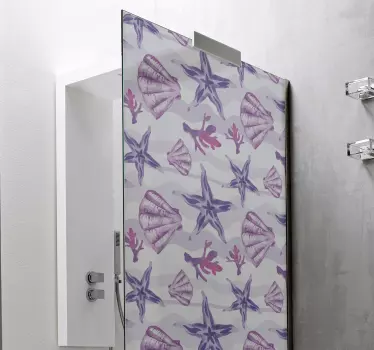 Vinilo mampara baño patrón de conchas submarinas - TenVinilo