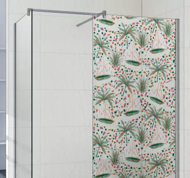 Vinilo mampara baño patrón de palmera - TenVinilo