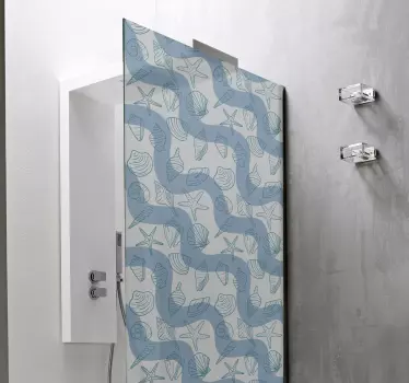Vinilo mampara baño patrones de conchas marinas - TenVinilo