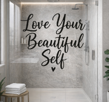 Vinilo mampara baño tipografía de amor propio - TenVinilo