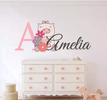 Vinilo habitación bebé cerdito con nombre - TenVinilo