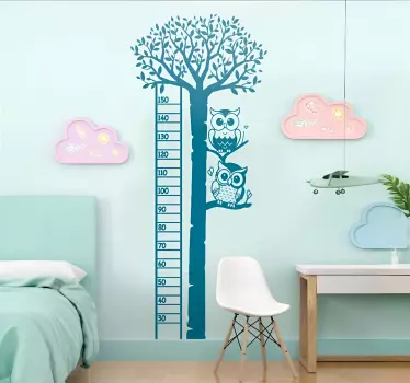 Vinilo medidor infantil búhos en el árbol - TenVinilo