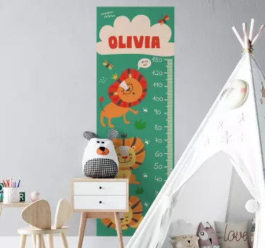 Vinilo medidor infantil linda tabla de crecimiento de león - TenVinilo