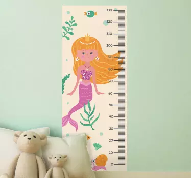 Vinilo medidor infantil tabla de crecimiento de sirena - TenVinilo
