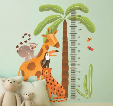 Vinilo medidor palmera con animales - TenVinilo
