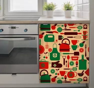 Vinilo mueble cocina cubiertos colorido - TenVinilo