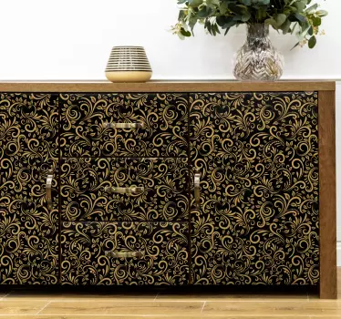 Vinilo mueble Hojas doradas sobre un fondo de grafito - TenVinilo