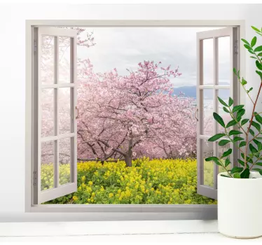 Vinilo para salón vista de los cerezos en flor - TenVinilo