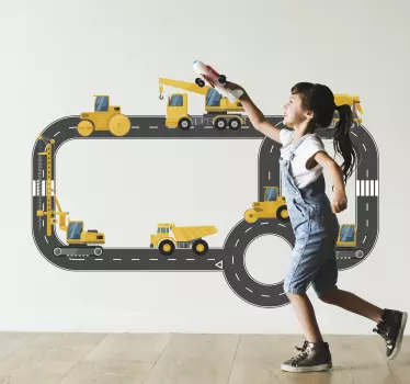 Vinilo niños carretera vehículos de obra - TenVinilo