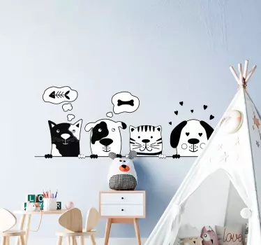 Vinilo nórdico infantil gatitos y perritos - TenVinilo