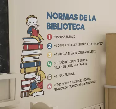 Vinilo educativo normas de la biblioteca del colegio - TenVinilo