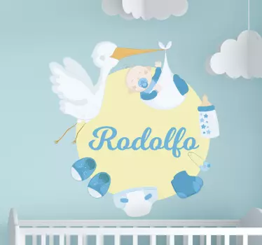 Vinilo para bebé de cigüeña personalizable - TenVinilo