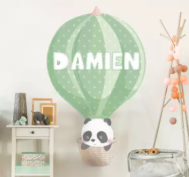 Vinilo para bebés oso panda en globo con nombre - TenVinilo