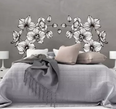 Vinilo cabecero de cama de flores modernas - TenVinilo