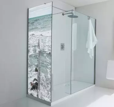 Vinilo para mampara de ducha Paisaje oceánico con columnas de mad - TenVinilo