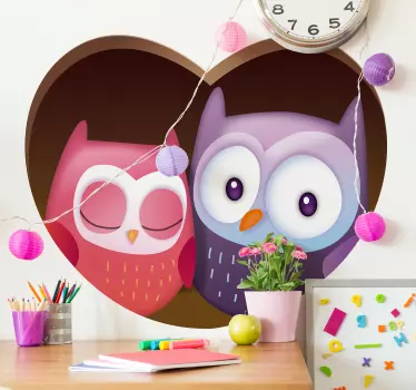 Vinilo para niñas dibujo búhos en corazón - TenVinilo