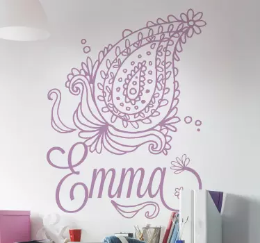Vinilo para niñas paisley floral con nombre - TenVinilo