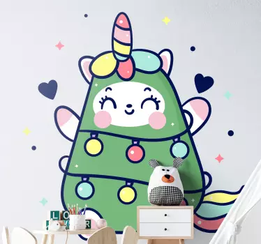 Vinilo para niñas unicornio árbol de navidad - TenVinilo
