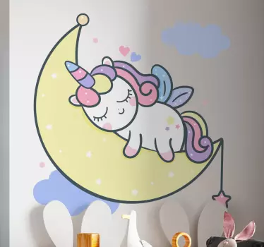 Vinilo para niñas unicornio dibujado en la luna - TenVinilo