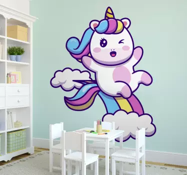 Vinilo para niñas unicornio saltando en nubes - TenVinilo