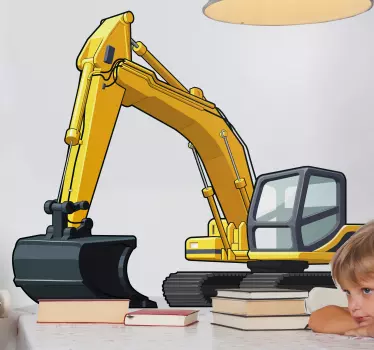 Vinilo para niños 3D tractor amarillo en acción - TenVinilo